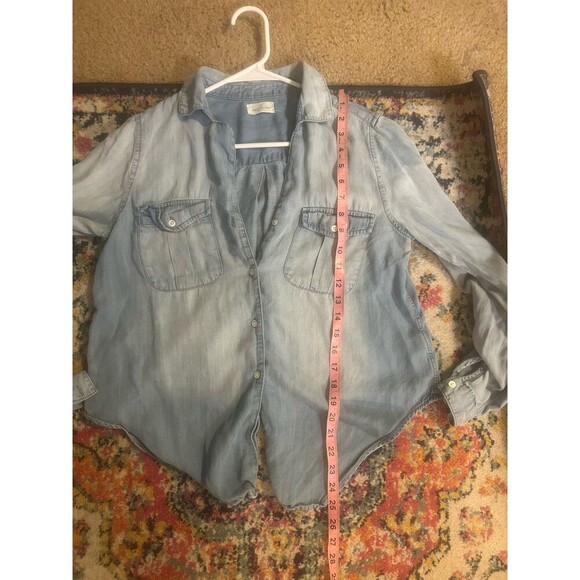 Thread Supply Soft Button Down Shirt Roll Tab Sleeve Blue Denim Size Medium Tie - Picture 5 of 6